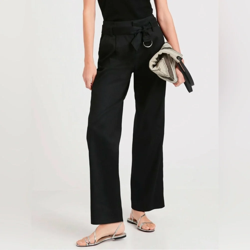 Banana Republic Wide-Leg Linen-Cotton Pant Size 8L Black NWT